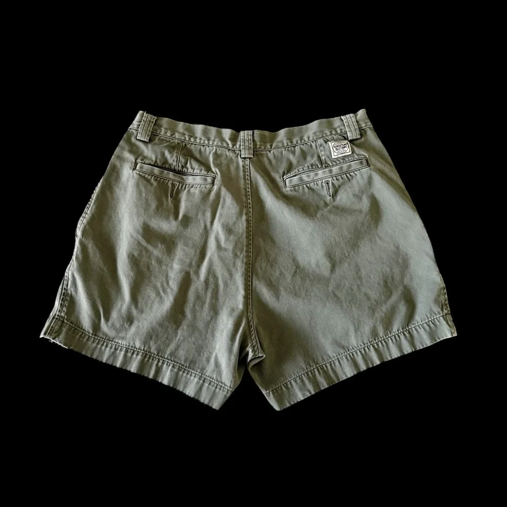 Vintage 90s Structure Pleated Shorts Mens 30 Green Chino Cotton Preppy